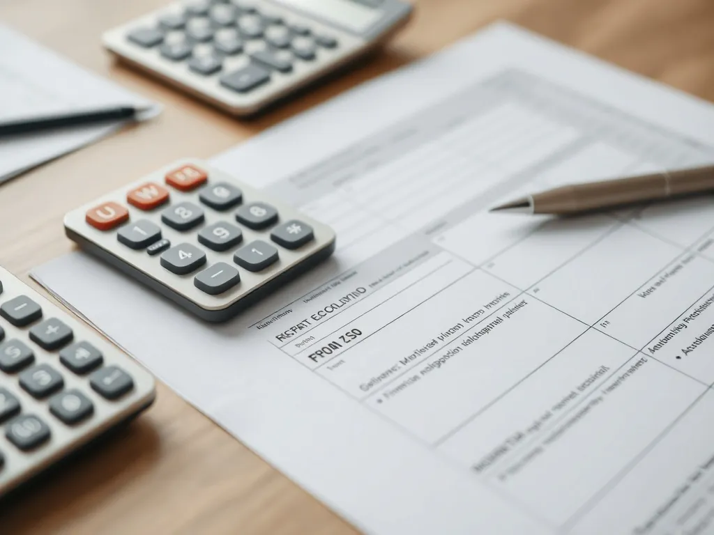 A professional, clean close-up of financial documents, a cal